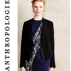 Anthropologie elevenses black blazer with lace and leather detail size small
